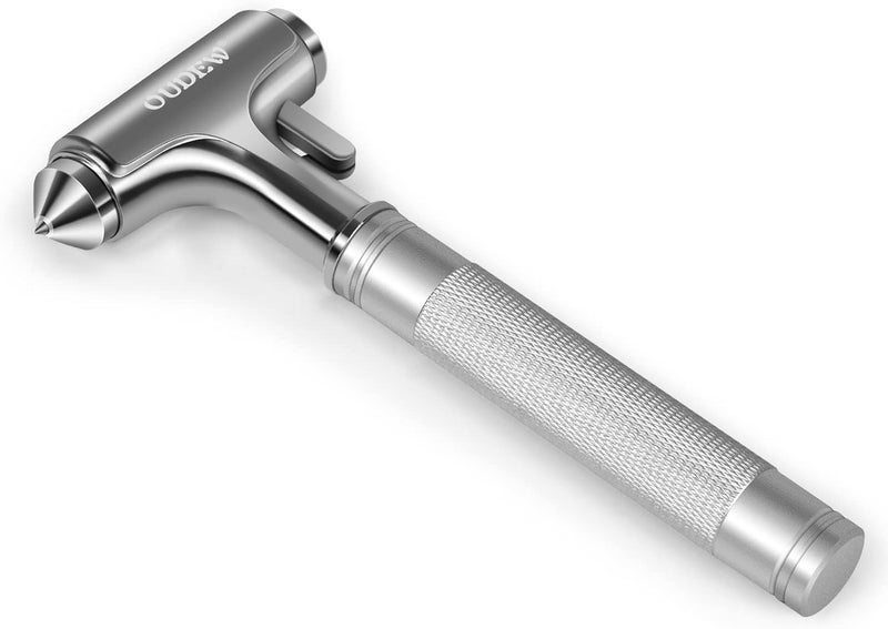 OUDEW Car Safety Hammer, Car Glass Breaker with Seat Belt Cutter, Automotive Escape Tool, Metal Window Breaker, Emergecy Safety Hammer for Auto Accidents (Silver) - Image 1